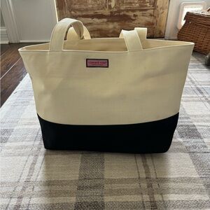 Vineyard Vines Two-Tone Canvas Tote - Cream & Black - NWOT